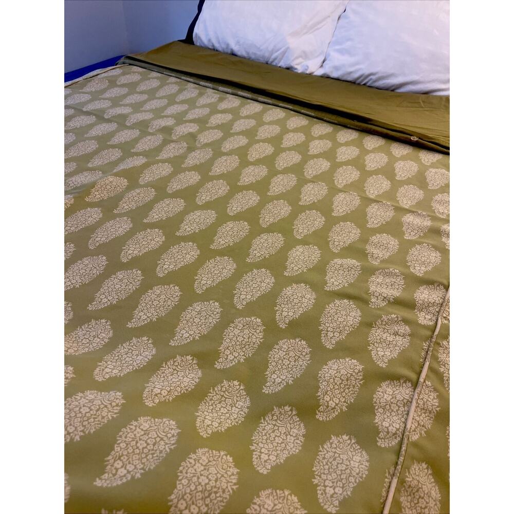 Pottery Barn GORGEOUS rare Queen Cotton Blend Reversible Duvet Cover. Green Pri